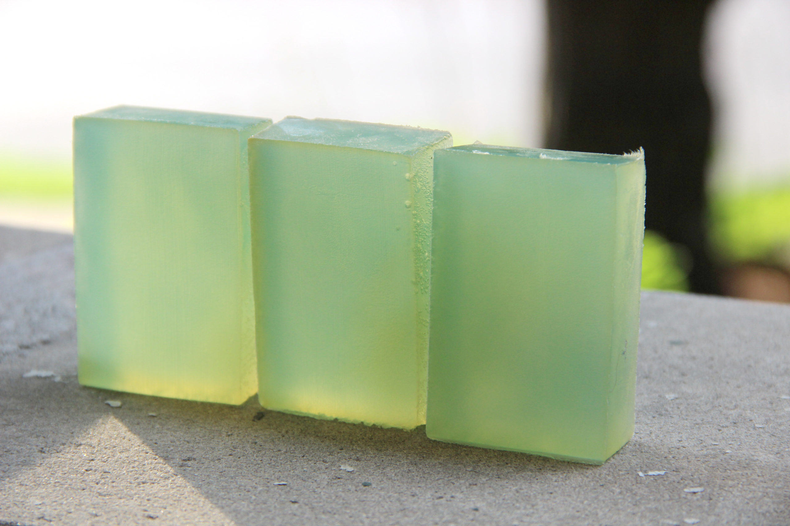 transparent soap made from colored speckles